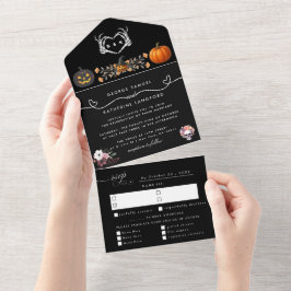 Gothic Romantic Skeleton Hand Halloween Hochzeit All In One Einladung