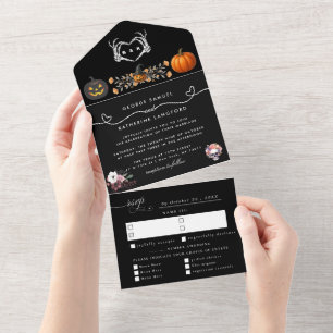 Gothic Romantic Skeleton Hand Halloween Hochzeit All In One Einladung