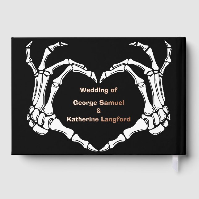 Gothic Romantic Skeleton Hand Halloween Hochzeit Gästebuch (Rückseite)