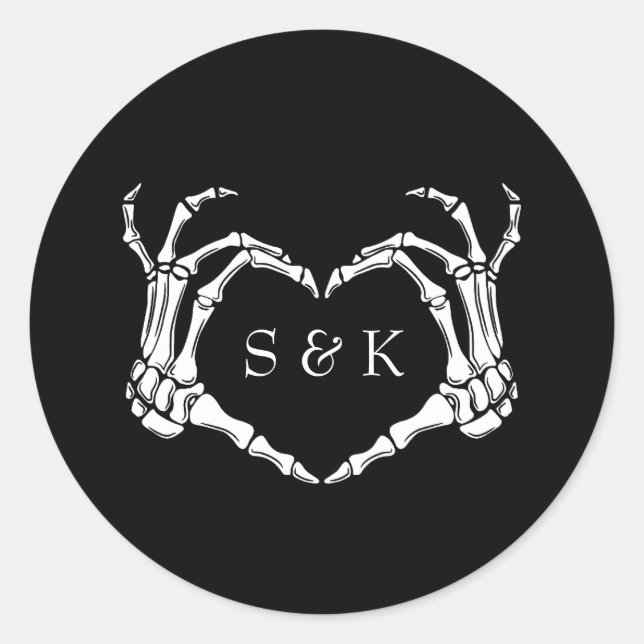 Gothic Romantic Skeleton Hand Halloween Hochzeit Runder Aufkleber (Vorderseite)