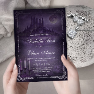 Gothic-Romantik-Hochzeit Lila Silber Samt Einladung