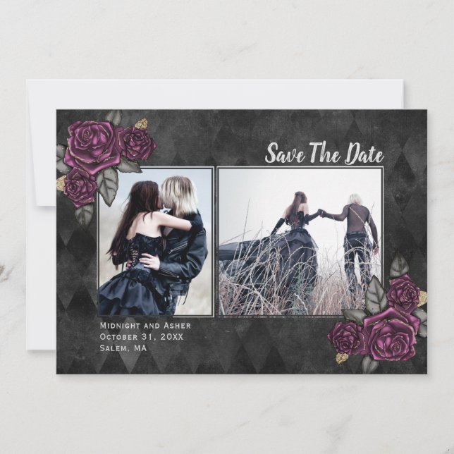 Gothic Rose 2 Foto Black Wedding Save the Date (Vorderseite)