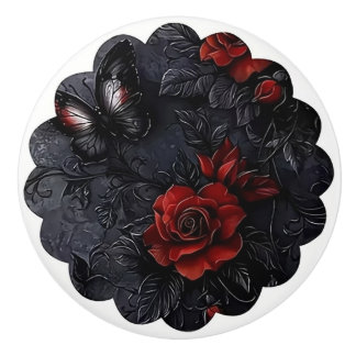Gothic Rose and Butterfly Design Keramikknauf