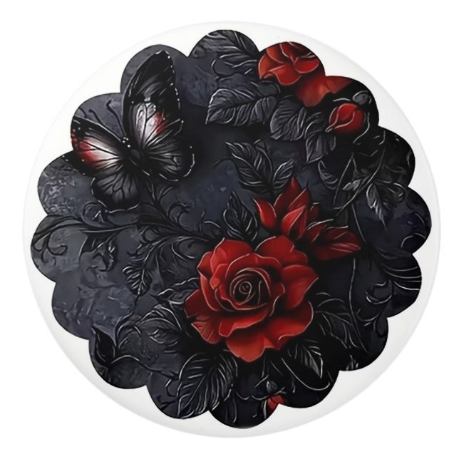 Gothic Rose and Butterfly Design Keramikknauf (Vorderseite)