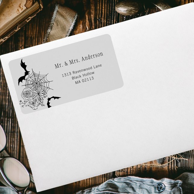 Gothic Rose Bat Spiderweb Gray Wedding Address Adressaufkleber (Von Creator hochgeladen)