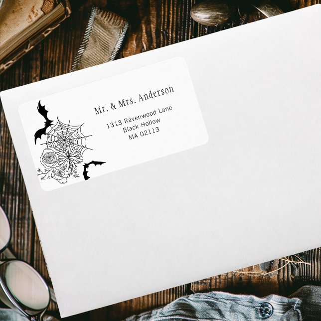 Gothic Rose Bat Spiderweb Wedding Rücksendeadresse Adressaufkleber (Von Creator hochgeladen)