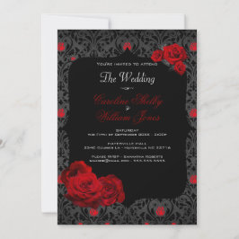 Gothic Rose Black and Red Wedding Einladung