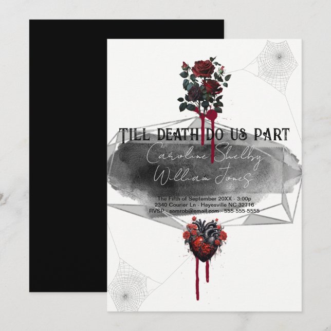 Gothic Rose Black Red Heart Blood Tropfen Einladung (Vorne/Hinten)