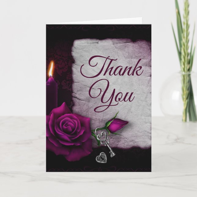 Gothic Rose, Candle and Locket Party Vielen Dank Karte (Vorderseite)