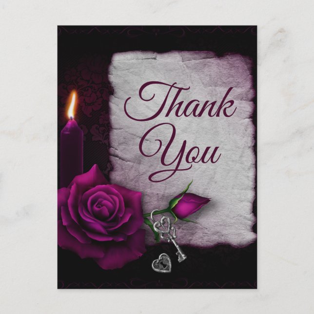 Gothic Rose, Candle and Locket Party Vielen Dank Postkarte (Vorderseite)