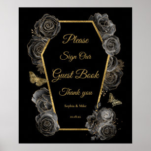 Gothic Rose Coffin Wedding Gästebuchunterschrift Poster