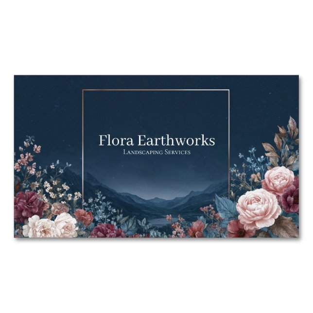 Gothic Rose Frame Starry Night Mountain Landscape Magnetische Visitenkarte (Vorderseite)