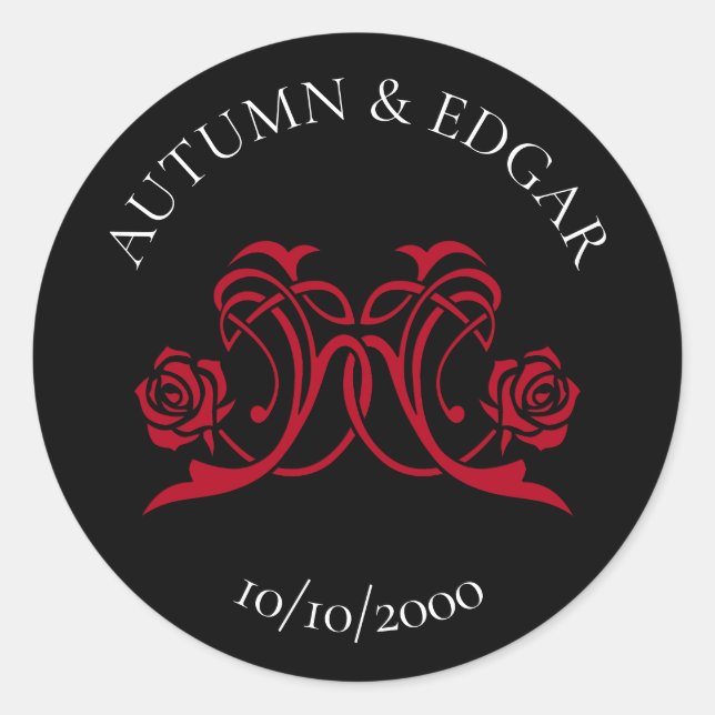 Gothic Rose Red Black Wedding Runder Aufkleber (Vorderseite)