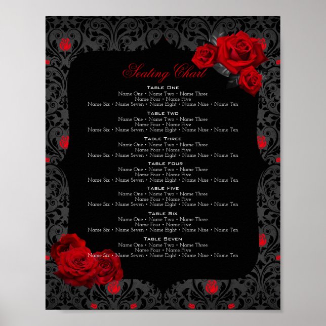 Gothic Rose Rot und Schwarz Tischnummer Poster (Vorne)