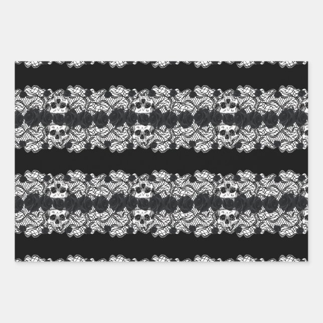 Gothic:Rose, Spitzen und Schädel Geschenkpapier Set (Vorderseite)
