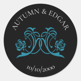 Gothic Rose Teal Black Wedding Runder Aufkleber