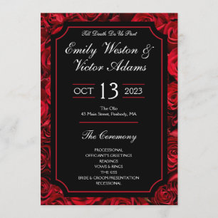 Gothic Rose Wedding Program Wide Menükarte
