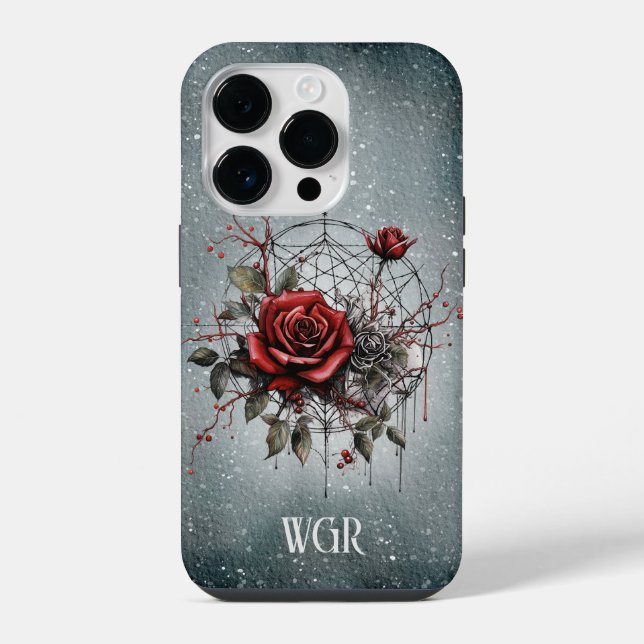 Gothic Rose Wreath Monogram iPhone 14 Pro Hülle (Rückseite)