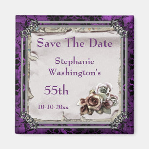 Gothic Rosen & Schwarzer Damast 55. Save The Date Magnet