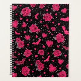 Gothic Roses & Bats Pattern | Hot Pink Dark Romanc Planer