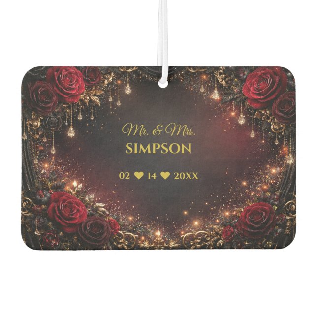 Gothic Roses Couples Names & Wedding Date Autolufterfrischer (Vorderseite)