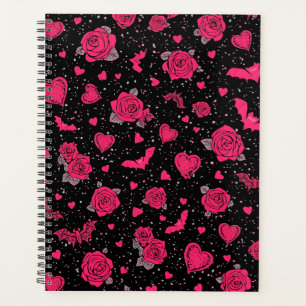 Gothic Roses & Fledermäuse Muster Hot Pink Dark Planer