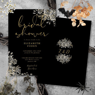 Gothic Roses Floral Schwarz und Goldene Hochzeits- Einladung