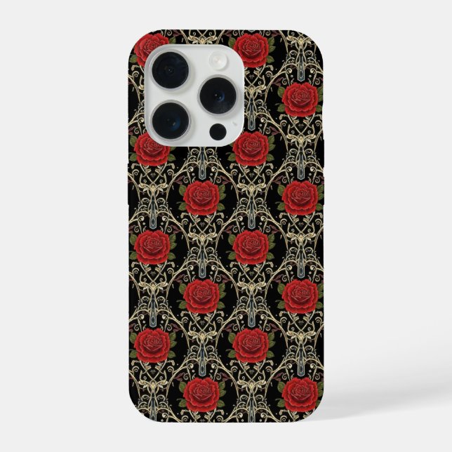 Gothic Roses Pattern Phone Case iPhone 15 Pro Hülle (Rückseite)