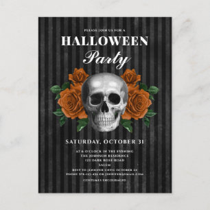 Gothic Roses & Skull Halloween-Party Postkarte