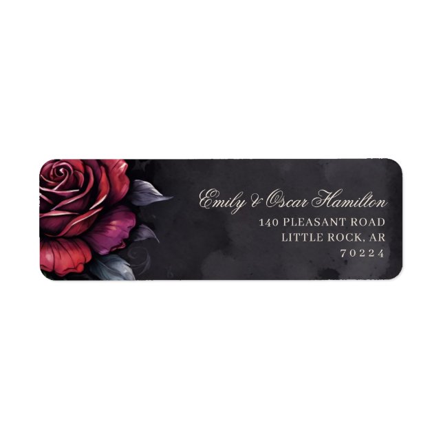 Gothic Rot & Schwarze Rose Elegante Rücksendeadres (Vorne)