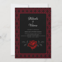 Gothic Rote Damast-Rosen-Hochzeit Einladung