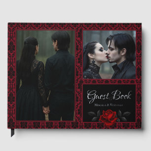 Gothic Rote Damast-Rosen-Hochzeit Gästebuch