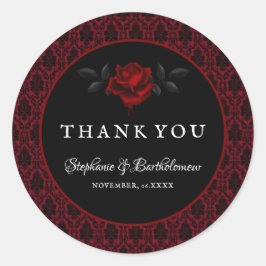 Gothic Rote Damast-Rosen-Hochzeit Runder Aufkleber
