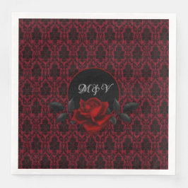 Gothic Rote Damast-Rosen-Hochzeit Serviette