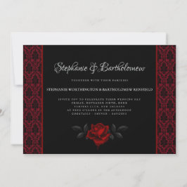 Gothic-Rote Damast-Rosen-Hochzeits-Einladung Einladung