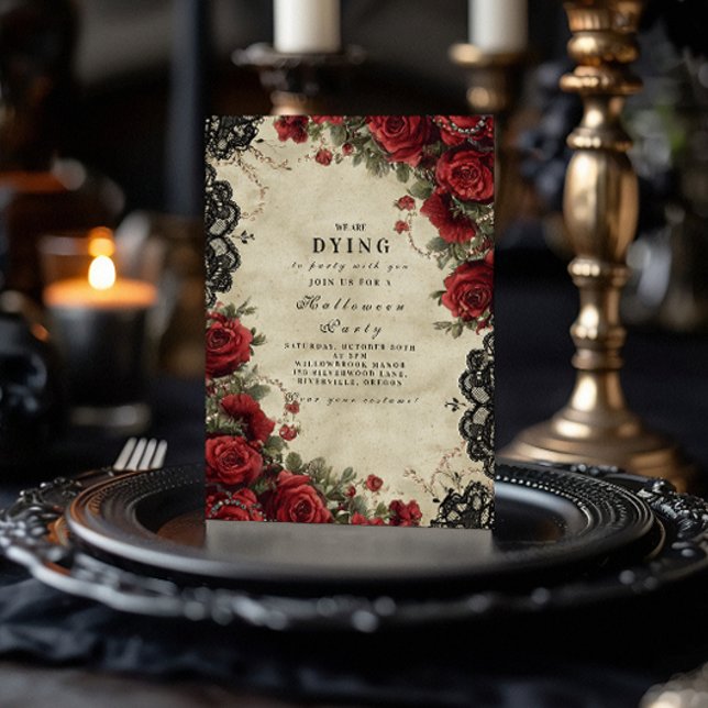 Gothic Rote Rose Lace Halloween-Party Einladung (Von Creator hochgeladen)