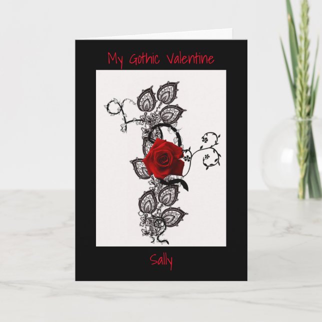 Gothic rote Rose Valentines Karte (Vorderseite)