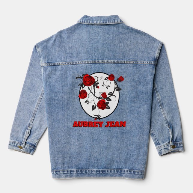 Gothic Rote Rosen Denim Jacket Jeansjacke (Rückseite)
