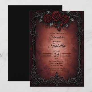 Gothic Rote Rosen Quinceañera Einladung