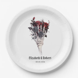 Gothic Rote Rosen Skeleton Wedding Pappteller