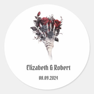 Gothic rote Rosen Skelett Hochzeit  Runder Aufkleber