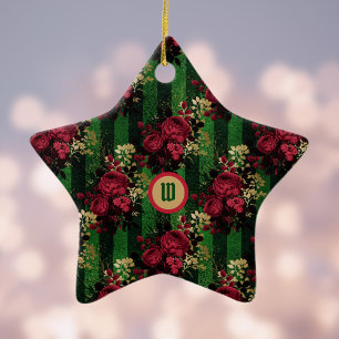 Gothic rote Rosen und Streifen mit Initiale Keramik Ornament