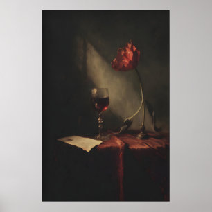 Gothic Rote Tulpe Weinglas Druckbares Stilleben Poster