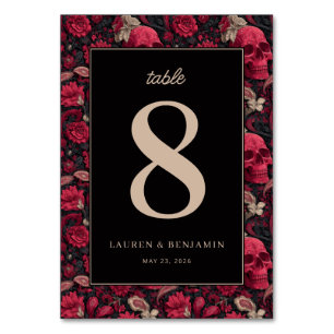 Gothic roter floraler Totenkopfrahmen Tischnummer