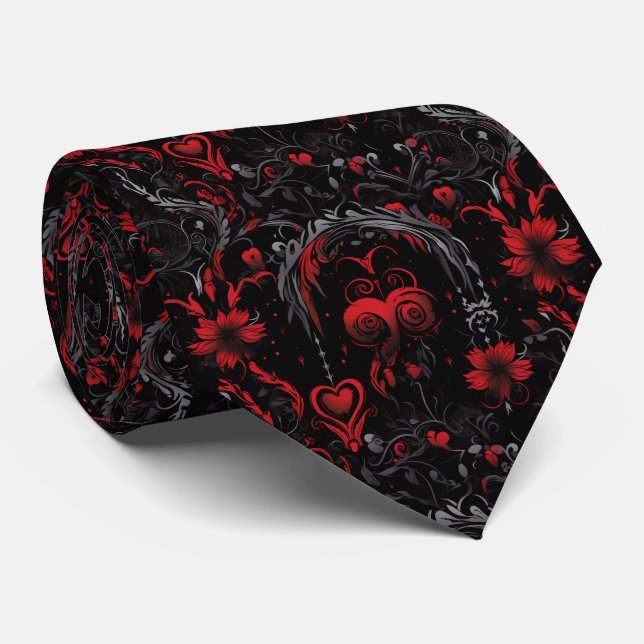 Gothic rotes und schwarzes Muster Krawatte (Gerollt)