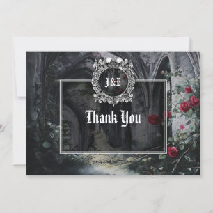 Gothic Ruinen Rosen Florales Monogramm Hochzeit Dankeskarte