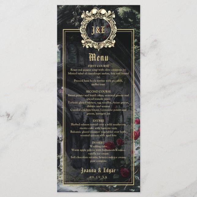 Gothic Ruins Floral Roses Wedding Menükarte (Vorderseite)