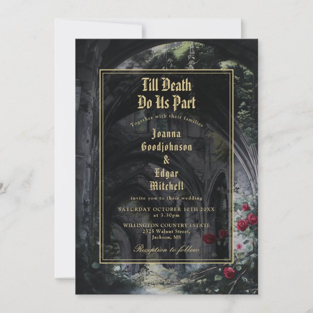 Gothic Ruins Roses Floral All In One Wedding Einladung (Vorderseite)