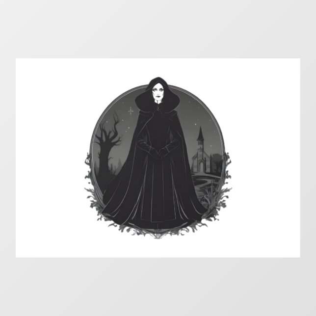 Gothic Salem Hexe um Mitternacht Fensteraufkleber (Blatt)
