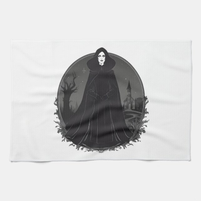 Gothic Salem Hexe um Mitternacht Geschirrtuch (Horizontal)